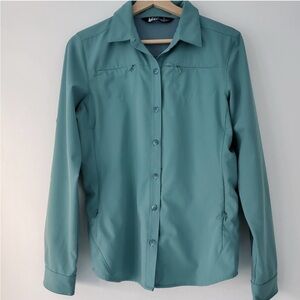 REI blue green long sleeved shirt top hiking camping button up‎ womens Small